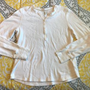 LL Bean White Cream Thermal Long Sleeve Shirt Sz L